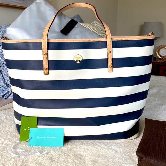 kate spade Handbags - Navy & White Stripe Kate Spade New York Diaper Baby Bag w/Changing Pad & DustBag
